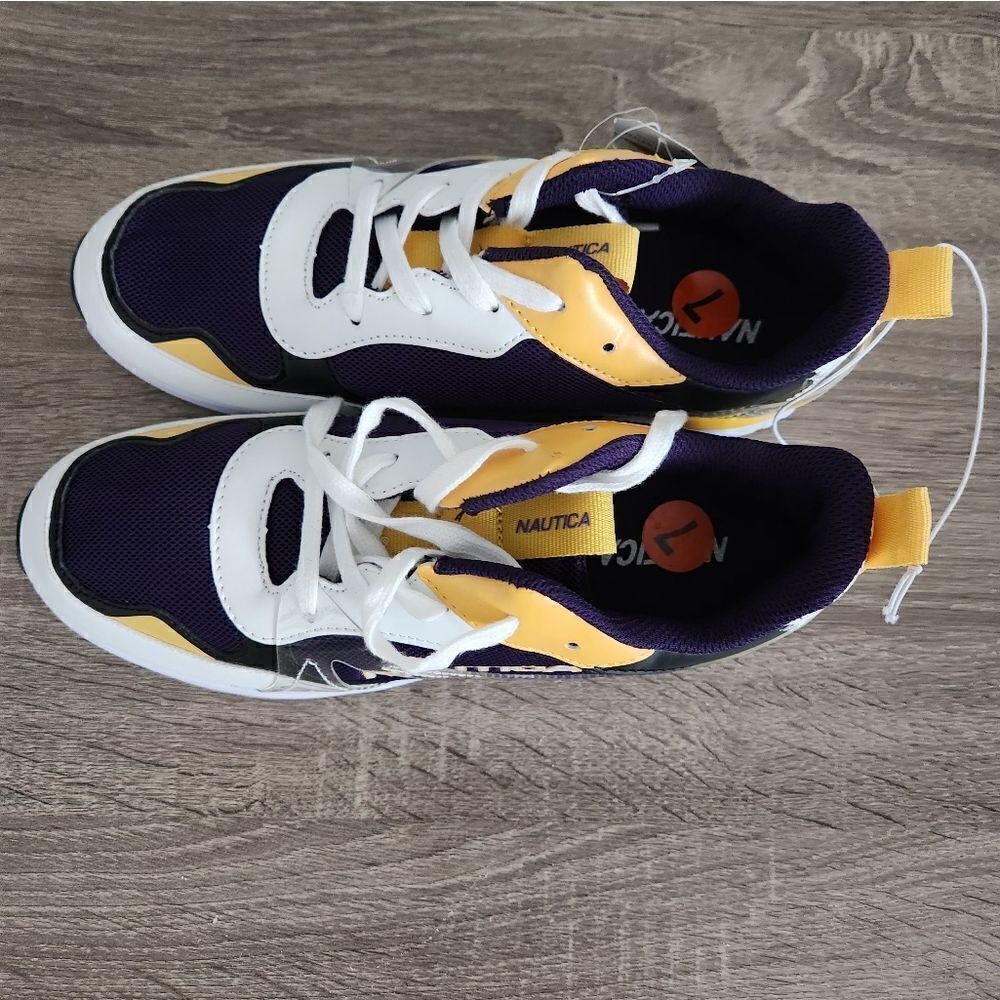 NAUTICA NEW MEN'S ATHLETIC SHOES SIZE 7 WHITE/YELLOW COLOR.
